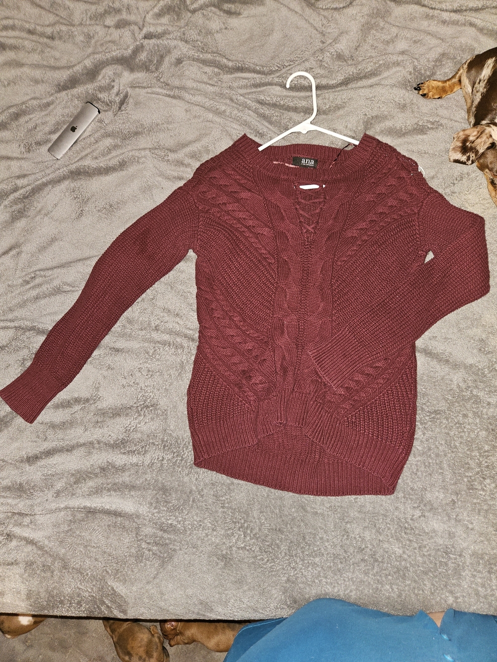 a.n.a Cable Knit Crewneck Sweater - Burgundy